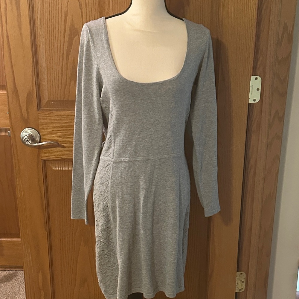Elegant Gray Long Sleeve Sweater Dress